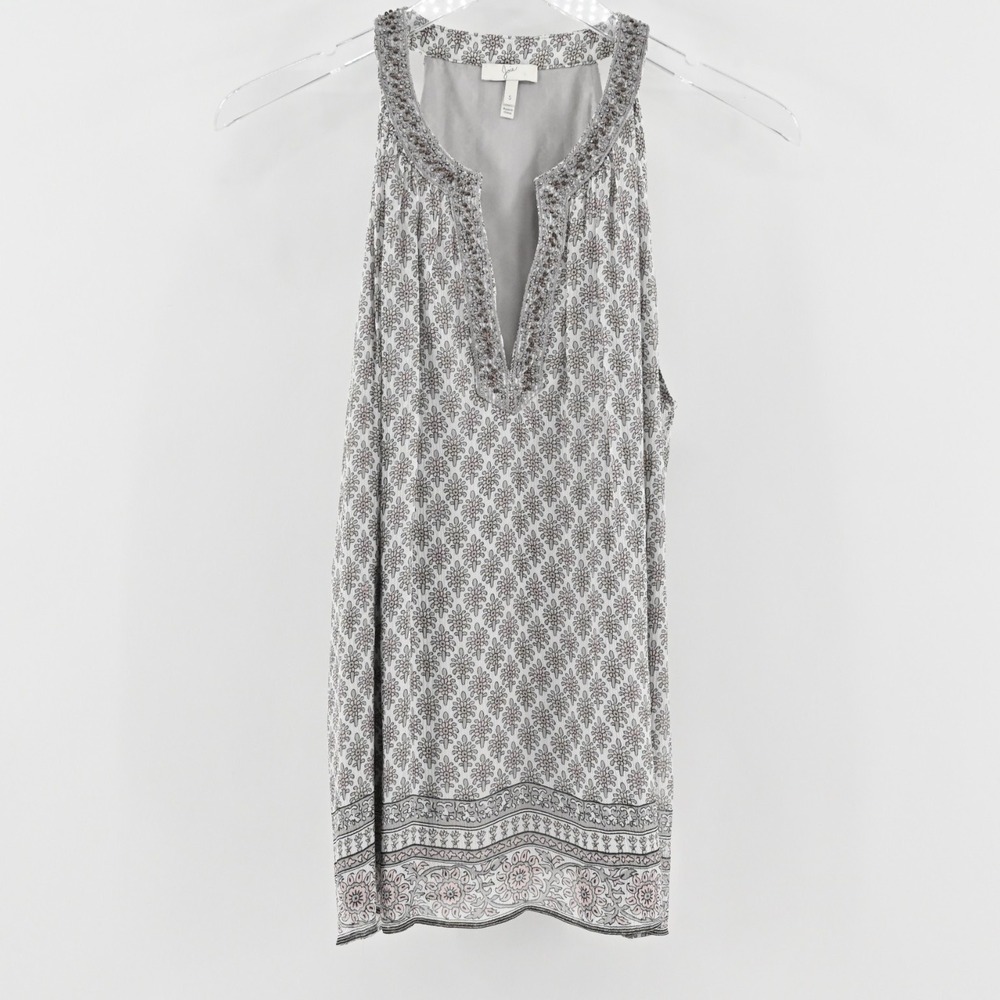 Joie Womens Astor Silk Sleeveless Top Size S Beaded Embroidered Gray Boho Tunic